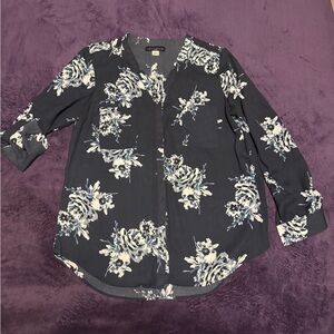 Simply styled By Sears Women’s Top Blouse Button Down Womens Large Blue Floral